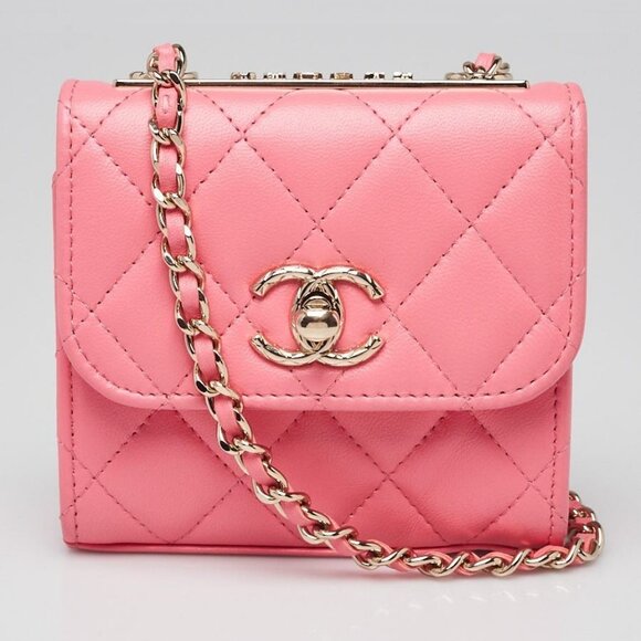 Chanel Coral Quilted Lambskin Leather Mini Trendy CC Clutch with Chain Bag - Picture 4 of 11